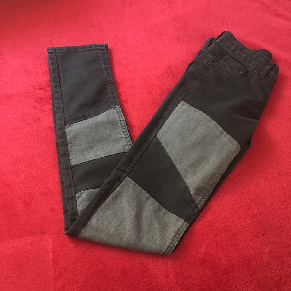 black and gray color-block skinny jeans $5 sale